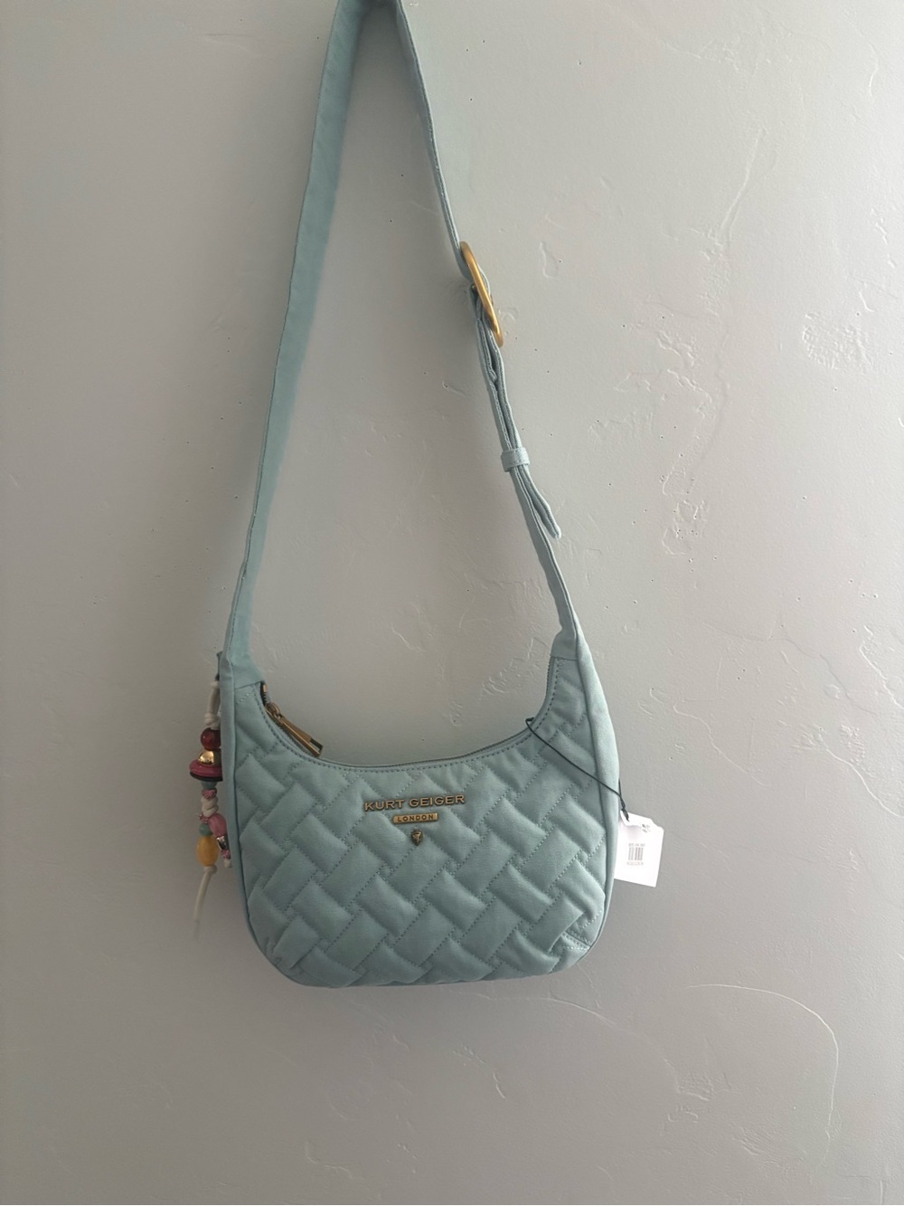 Kurt Geiger Quilted Pale Blue Shoulder Bag with Gold Hardware